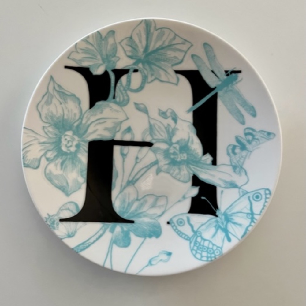 Anthropologie Grace Letter "H" plate/jewelry dish Flowers Butterfly Dragonfly